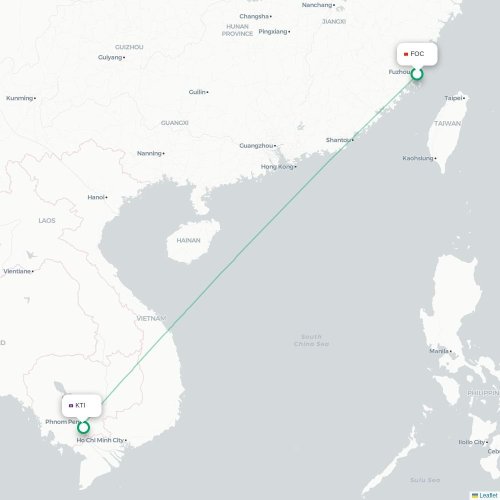 Mapa lotu bezpośredniego Fuzhou – Phnom Penh