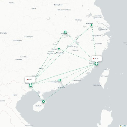 Mapa lotu bezpośredniego Fuzhou – Nanning
