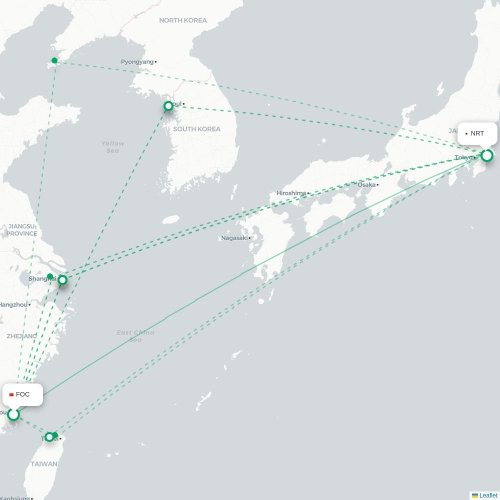 Mapa lotu bezpośredniego Fuzhou – Tokio