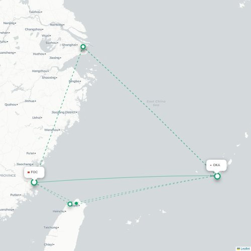Mapa lotu bezpośredniego Fuzhou – Okinawa