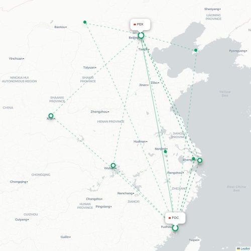 Mapa de vuelo directo Fuzhou - Pekín