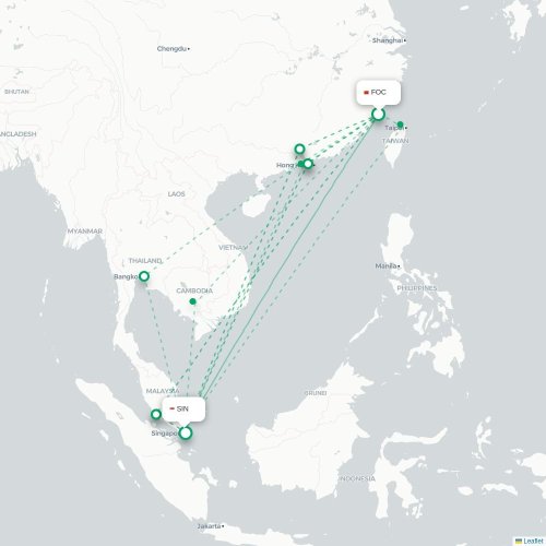 Mapa lotu bezpośredniego Fuzhou – Singapur