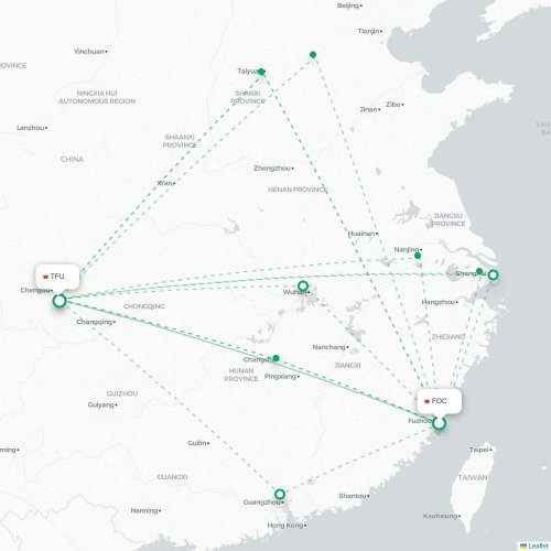 Mapa de vuelo directo Fuzhou - Chengdu