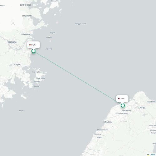 Mapa lotu bezpośredniego Fuzhou – Tajpej