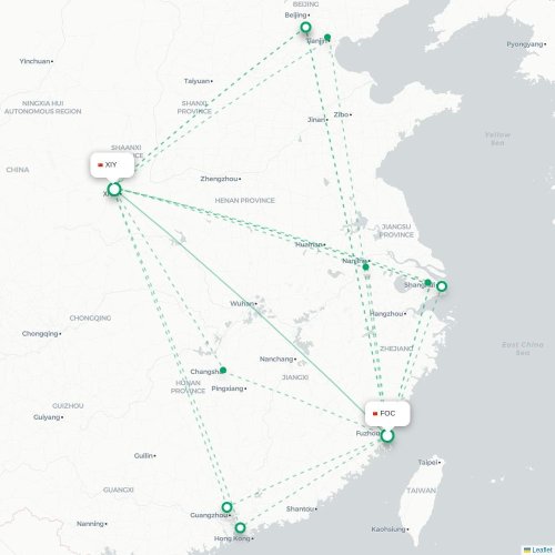 Mapa de vuelo directo Fuzhou - Xi'an
