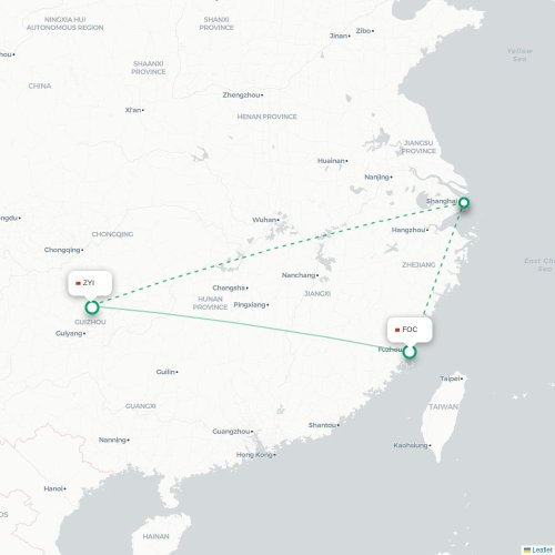 Mapa lotu bezpośredniego Fuzhou – Zunyi