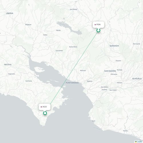 Mapa de vuelo directo La Fortuna - Cobano