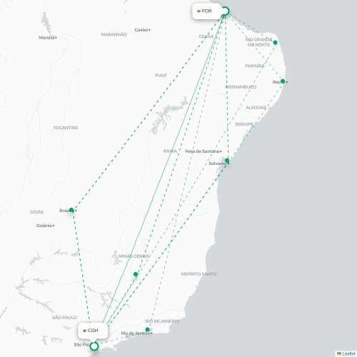 Mapa lotu bezpośredniego Fortaleza – São Paulo