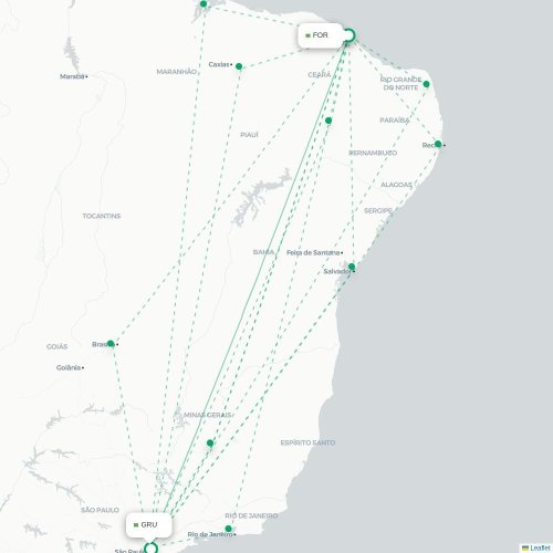 Mapa de vuelo directo Fortaleza - São Paulo