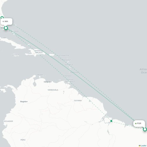 Fortaleza - Miami karta över direktflyg