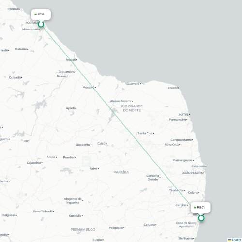Mapa de vuelo directo Fortaleza - Recife