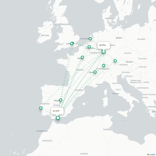 Mapa de vuelo directo Fráncfort - Málaga