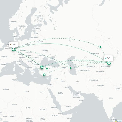 Mapa de vuelo directo Fráncfort - Almatý