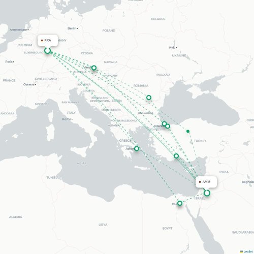 Frankfurt - Amman karta över direktflyg