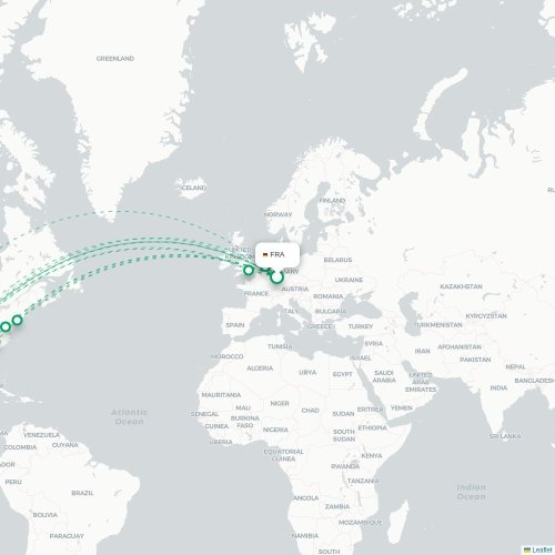 Mapa de vuelo directo Fráncfort - Austin