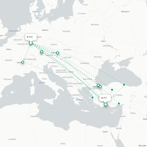 Mapa de vuelo directo Fráncfort - Antalya