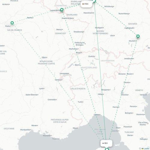 Mapa lotu bezpośredniego Frankfurt nad Menem – Bastia