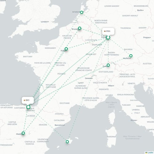 Mapa de vuelo directo Fráncfort - Bilbao