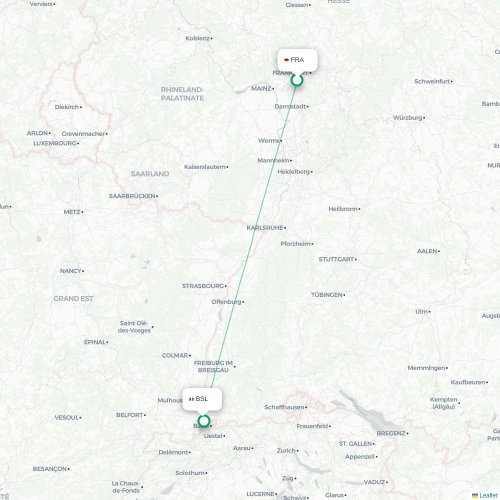 Mapa de vuelo directo Fráncfort - Basilea, Suiza