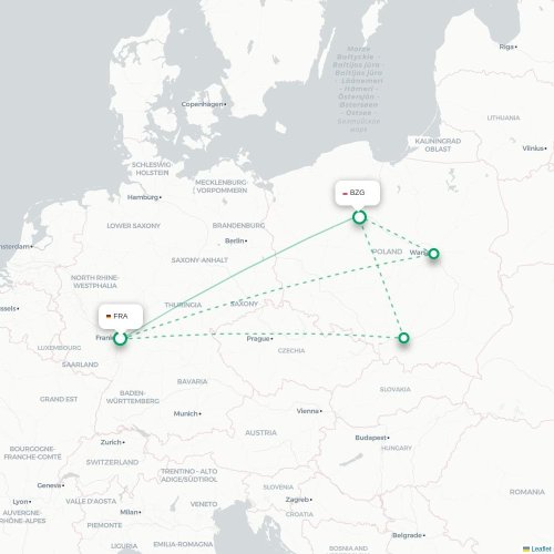Mapa de vuelo directo Fráncfort - Bydgoszcz
