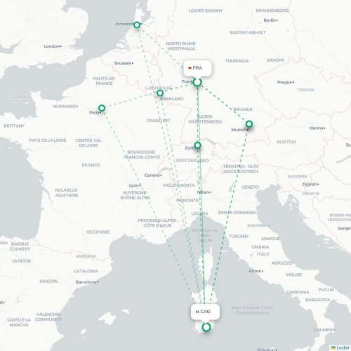 Frankfurt am Main - Cagliari kaart van rechtstreekse vlucht