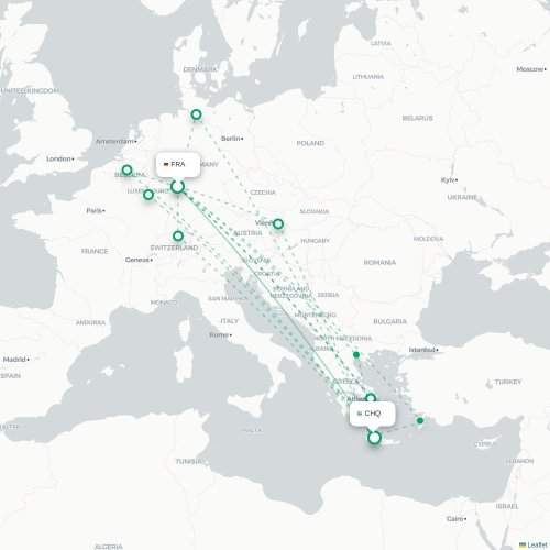 Mapa de vuelo directo Fráncfort - La Canea