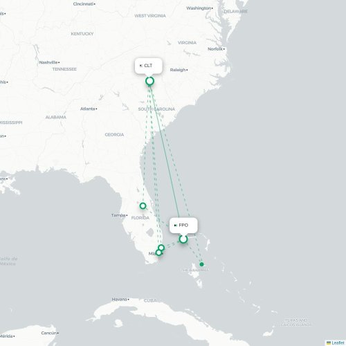 Mapa de vuelo directo Fráncfort - Charlotte