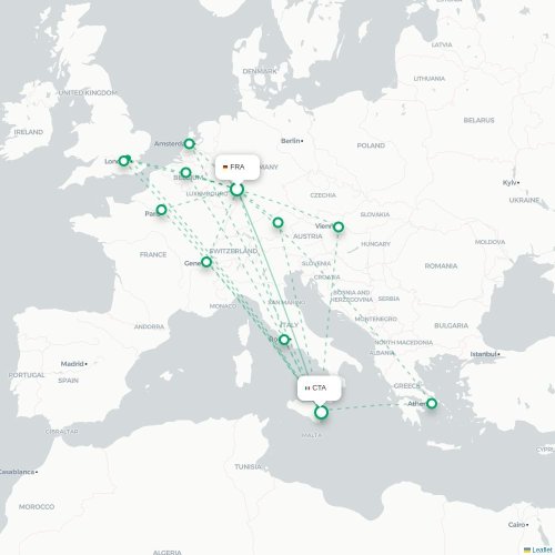 Frankfurt am Main - Catania kaart van rechtstreekse vlucht