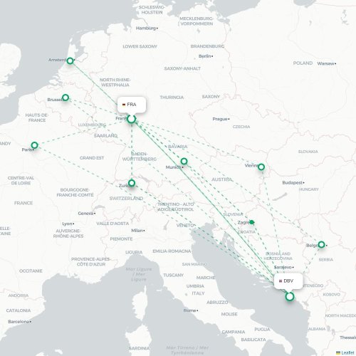 Mapa de vuelo directo Fráncfort - Dubrovnik