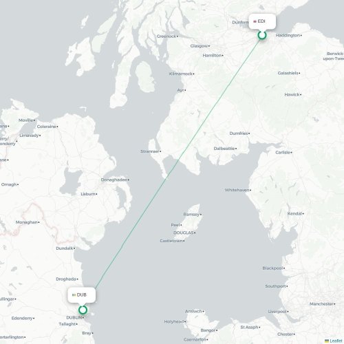 Mapa lotu bezpośredniego Frankfurt nad Menem – Dublin