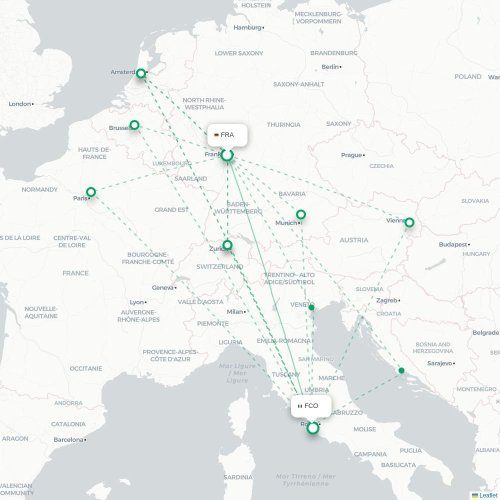 Frankfurt am Main - Rome kaart van rechtstreekse vlucht