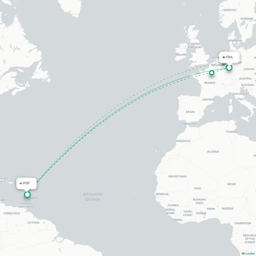 Mapa de vuelo directo Fráncfort - Fort-de-France