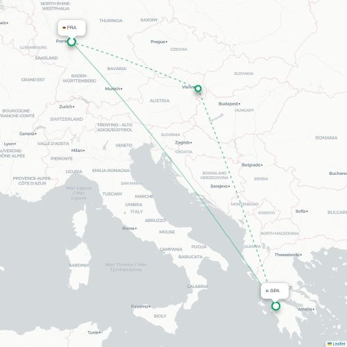 Frankfurt am Main - Patras kaart van rechtstreekse vlucht