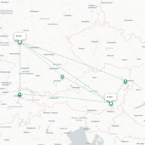 Mapa lotu bezpośredniego Frankfurt nad Menem – Graz