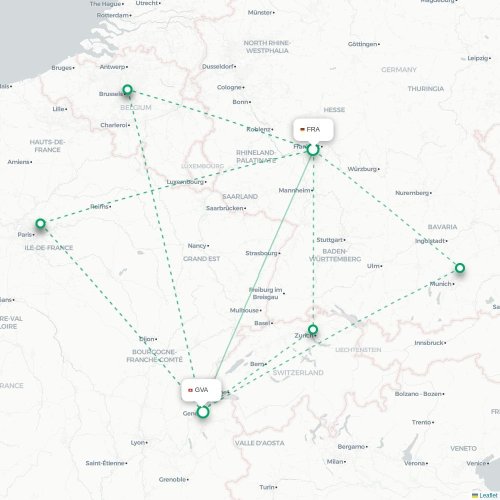 Mapa de vuelo directo Fráncfort - Ginebra