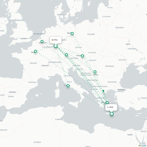 Mapa de vuelo directo Fráncfort - Heraclión