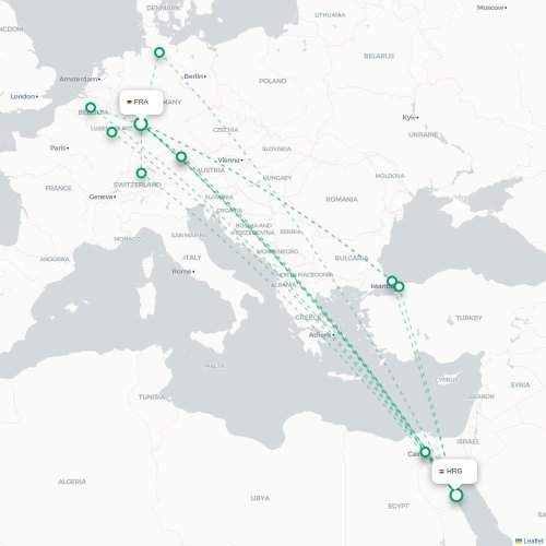 Mapa lotu bezpośredniego Frankfurt nad Menem – Hurghada