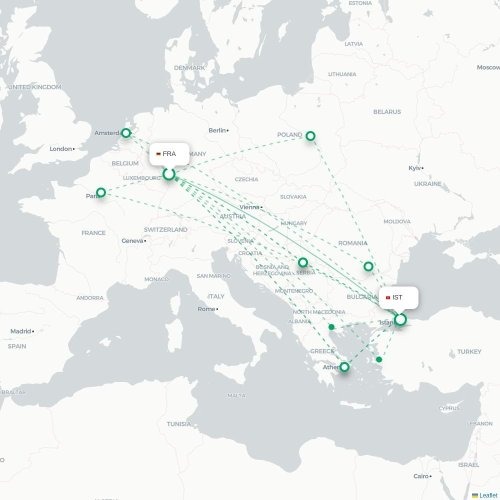 Mapa de vuelo directo Fráncfort - Estambul