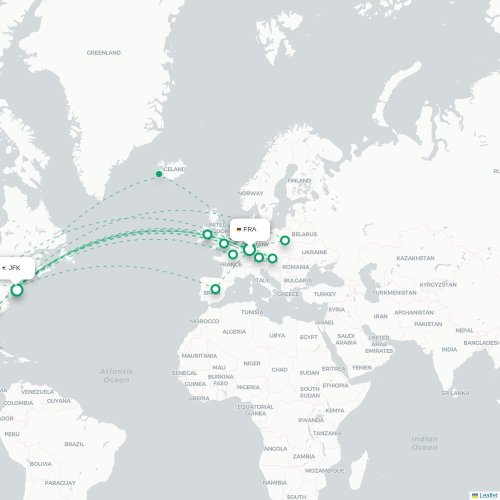 Mapa de vuelo directo Fráncfort - Nueva York