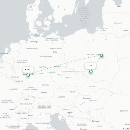 Mapa de vuelo directo Fráncfort - Katowice