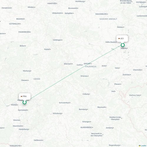 Mapa lotu bezpośredniego Frankfurt nad Menem – Lipsk