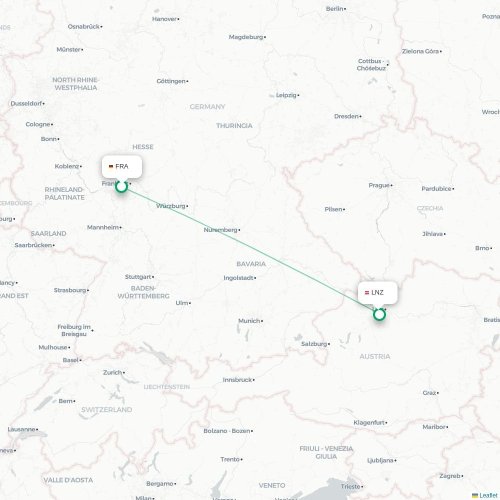 Mapa lotu bezpośredniego Frankfurt nad Menem – Linz