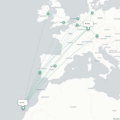 Mapa de vuelo directo Fráncfort - Las Palmas de Gran Canaria