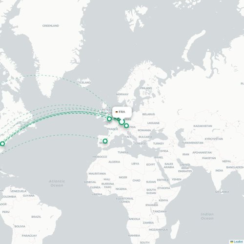 Frankfurt - Mexico City karta över direktflyg