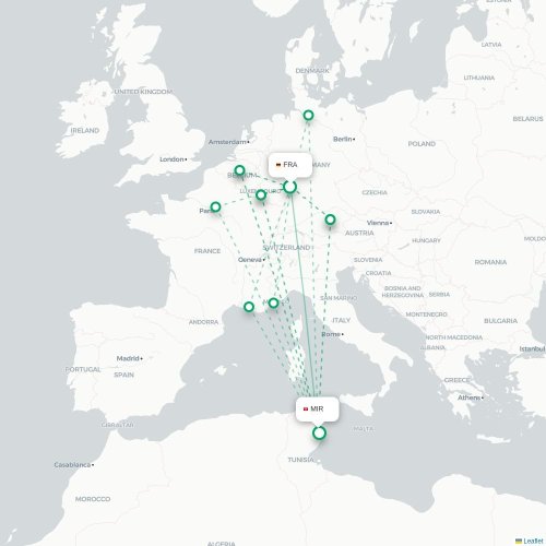 Mapa lotu bezpośredniego Frankfurt nad Menem – Monastyr
