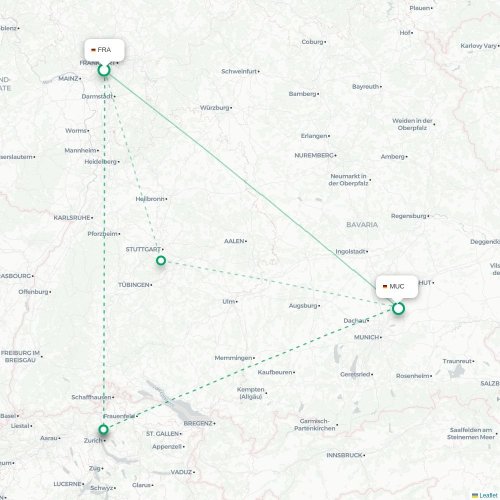 Mapa lotu bezpośredniego Frankfurt nad Menem – Monachium