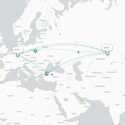 Mapa de vuelo directo Fráncfort - Astana