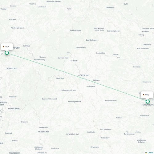 Mapa lotu bezpośredniego Frankfurt nad Menem – Norymberga