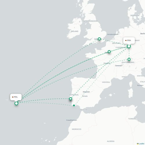 Frankfurt - Ponta Delgada karta över direktflyg