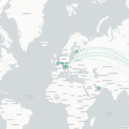 Mapa lotu bezpośredniego Frankfurt nad Menem – Szanghaj